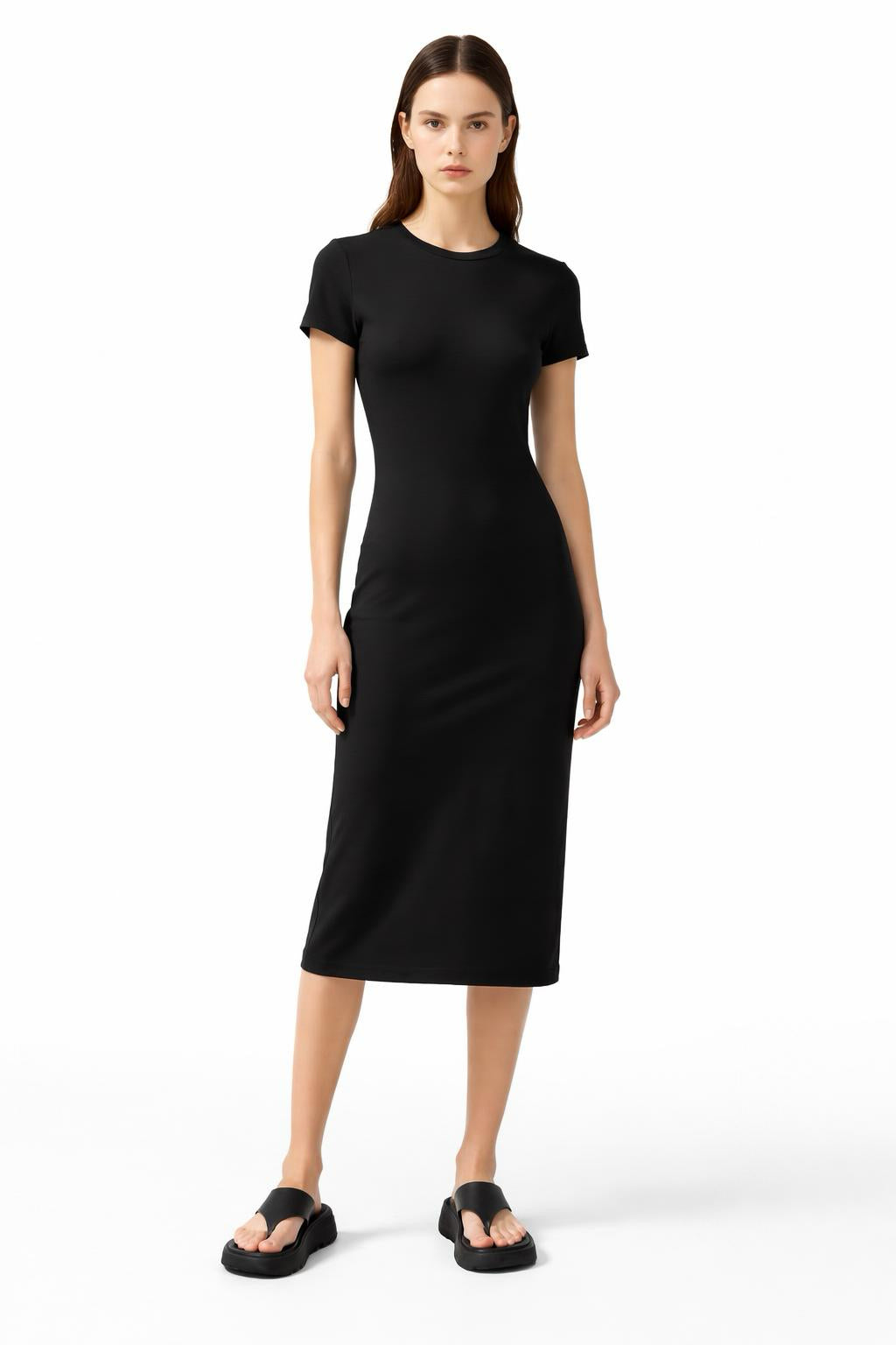 FITFLOP F-Mode Black Leather Toe Post Sandals - Side View
