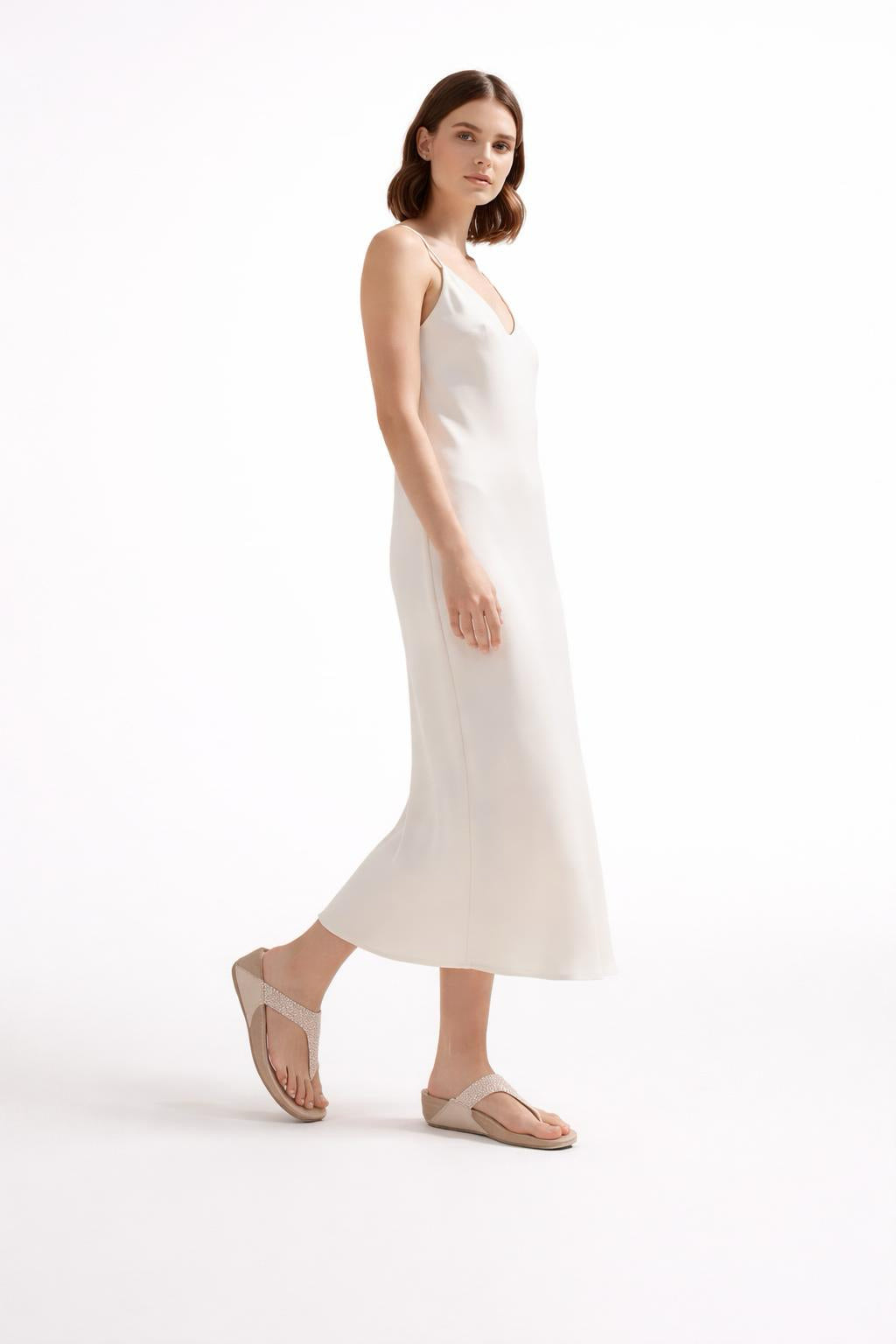 FITFLOP Lulu Beige Fabric Toe Post Sandals - Side View
