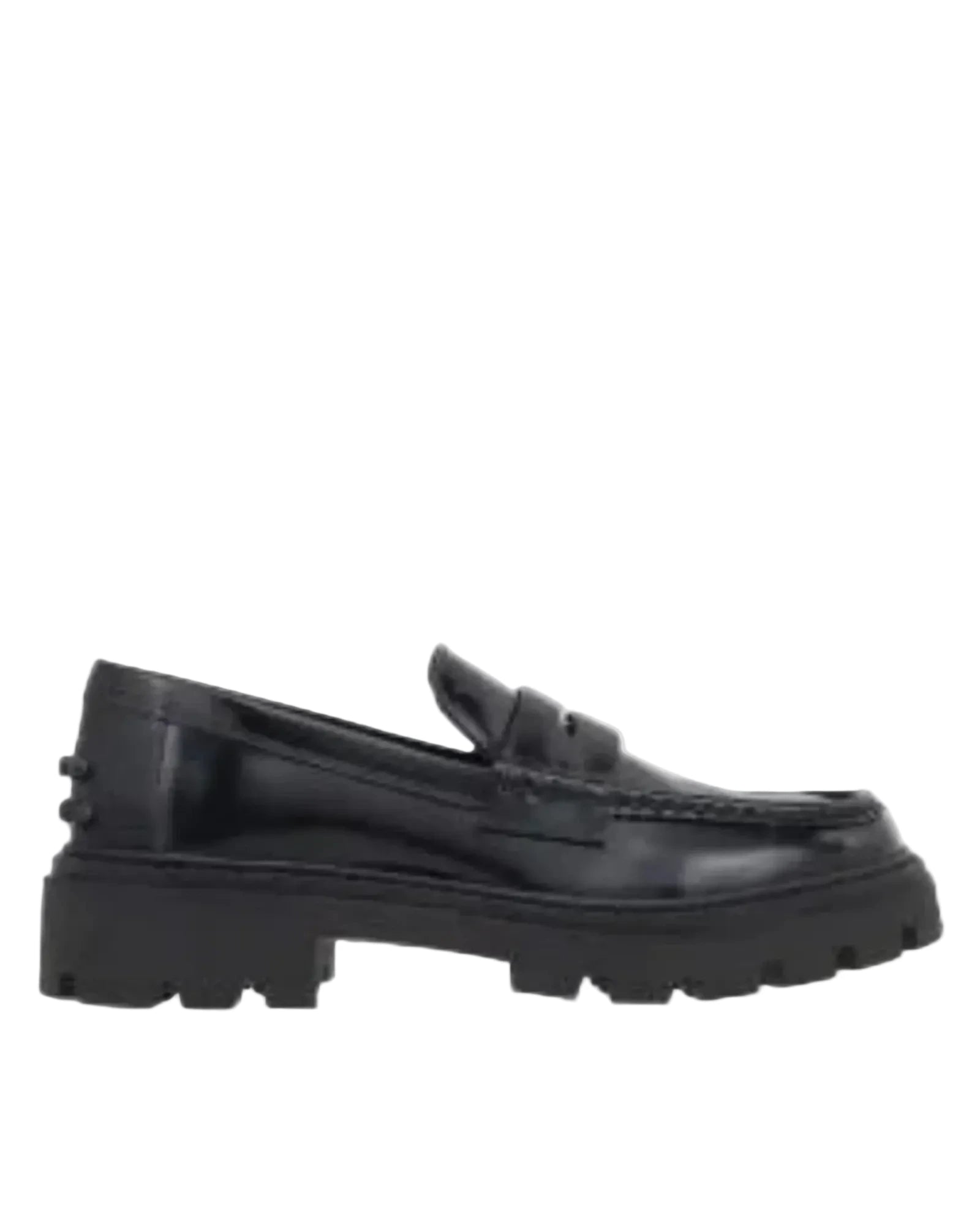TOD'S Black Leather Flat Sole Loafers - Front View

